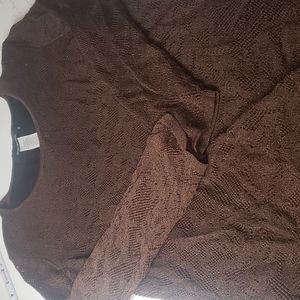 Jones New York brown lace style lined blouse Large